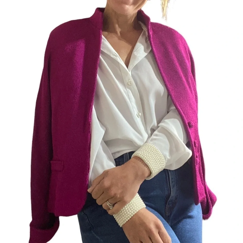 Vintage Brenda French fuschia pink boxy knit blazer small medium
